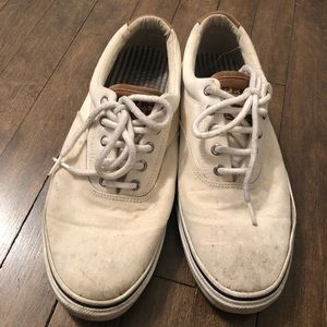 White canvas Sperry Slip-ons